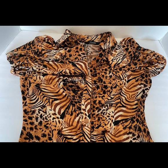 Essentials by Milano Womens Animal Print Top Clear Sequins Size Small - Picture 11 of 14
